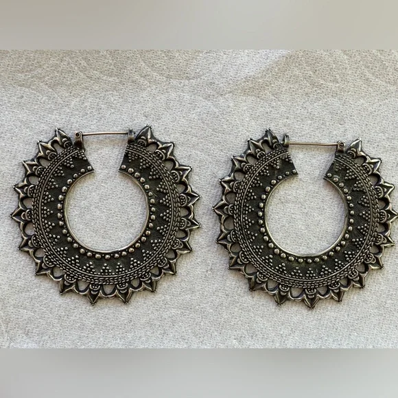 Black Patina Afghani Hoops - Picture 4 of 6